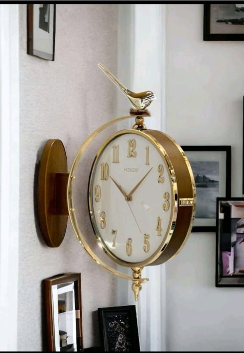 Dual Dial Station Clock with bird